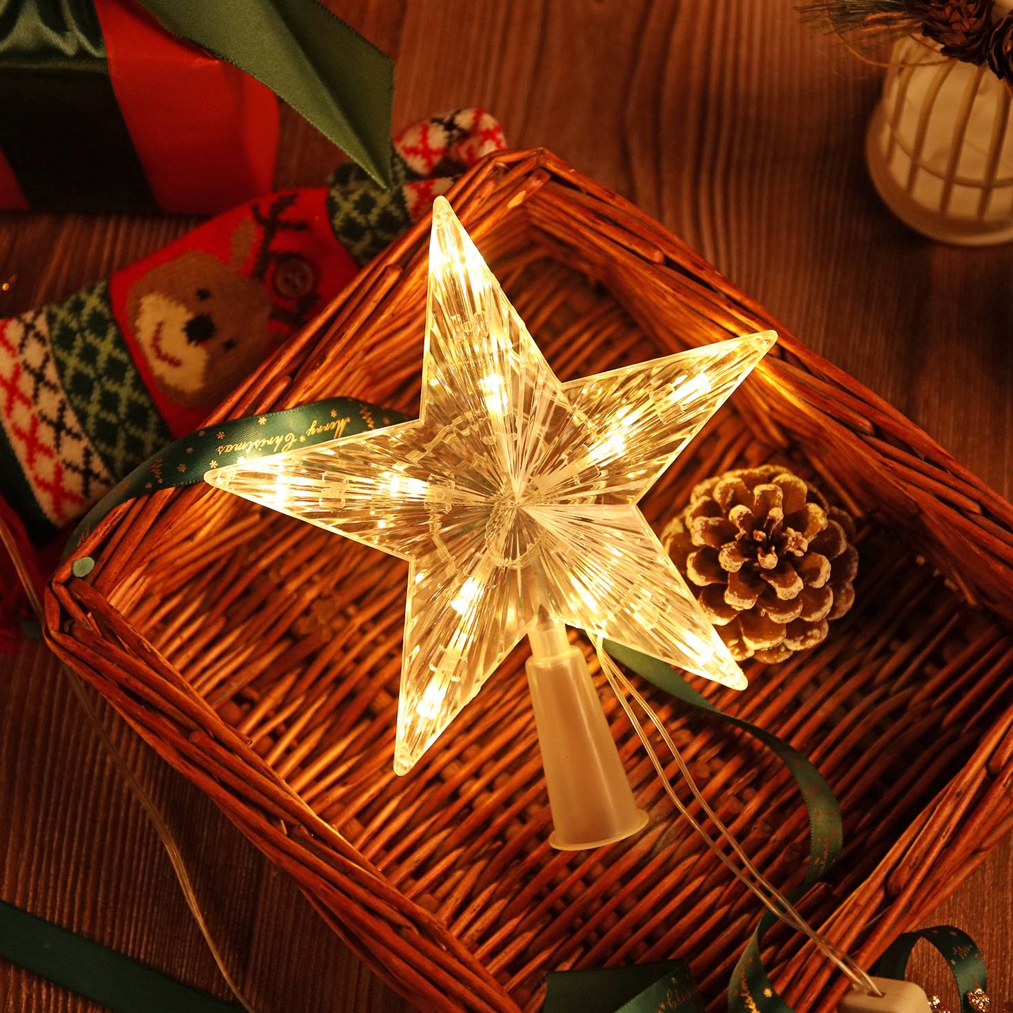 15/19/23cm Christmas Tree Top Star Light LED Glowing Star Lamp Xmas Tree Decoration Home Party Supplies Navidad New Year Gift