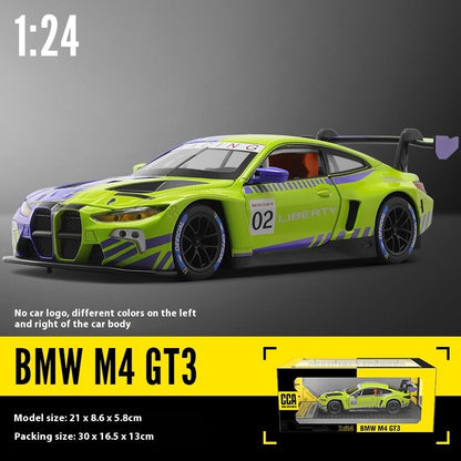 1:24 BMW M4 GT3 Carro Esportivo de Liga Leve Super Corridas com Luz e Som Brinquedo para Mães, Crianças, Meninos Jogos Miniatura de Carro