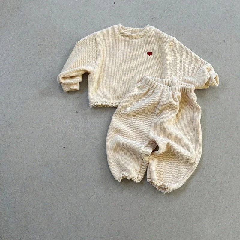 2025 Winter New Girls Warm Activewear Set Children Casual Sportswear Baby Girl Heart Sweatshirt + Pants 2pcs Suit Fleece Outfits