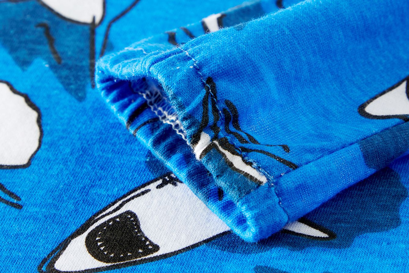 Age 1-8 Kids Sleepwear 4 Seasons  Cotton Full Print Cartoon Shark Pajamas Boys  Daily Basic Long Sleeved Soft Loungwear Set