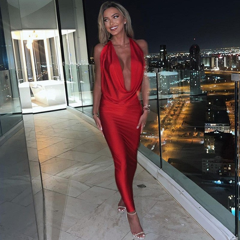 Dulzura Autumn Women Halter Backless Midi Dress For Women Bodycon Sexy Party Ele
