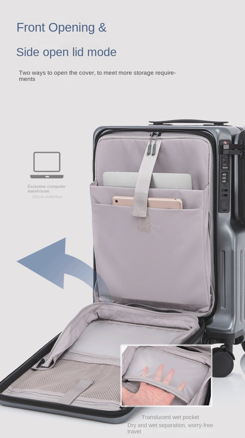 Mala de Viagem Multifuncional com Abertura Frontal para Laptop Carregamento USB Mala de Carrinho de 20 Polegadas ABS + PC para Viagem