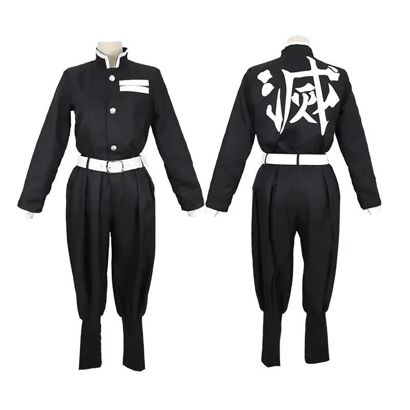 Kids Demon Slayer Corps Kimetsu No Yaiba Cosplay Costume - Kamado Tanjirou Uniform with Anime Cloak Agatsuma Zenitsu Dress-Up Ou