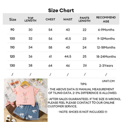 Clothes Set for 0-3Years Baby Girl Cute Cartoon Pattern Bow Short Sleeve Top + Denim Shorts Summer Costume for Toddler Girl