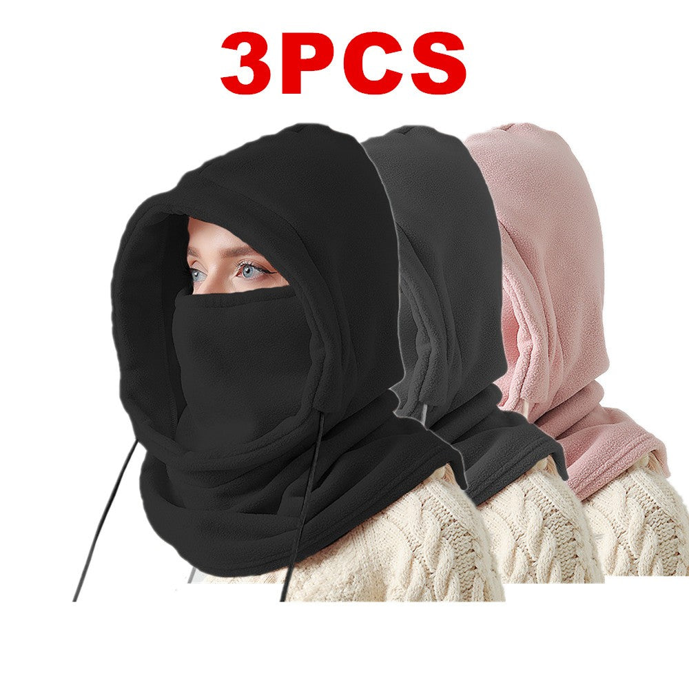 3PCS Unisex Winter Balaclava Knit Hood Windproof Drawstring Motorcycle Riding Warm Cap Headgear for Cold Weather