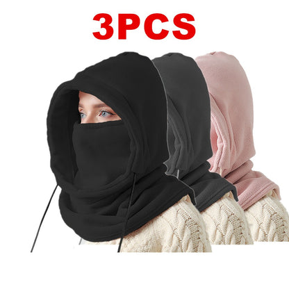 3PCS Unisex Winter Balaclava Knit Hood Windproof Drawstring Motorcycle Riding Warm Cap Headgear for Cold Weather