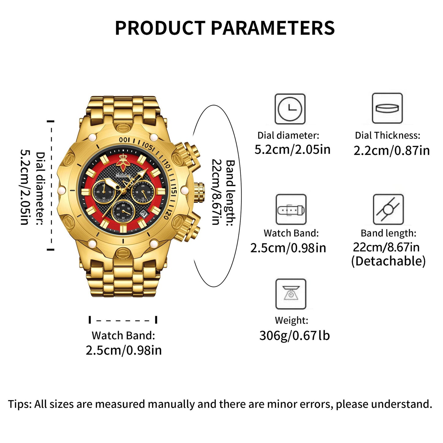 YaLaLuSi Men's Multifunctional Luxury Watch, Gold Strap with Atmospheric Dial, Fashionable and Practical Gift box