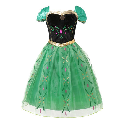 Anna Costume For Kids Girl Fancy Birthday Party Gown Princess Dress Carnival Party Children Clothing Full Printing Vestidos