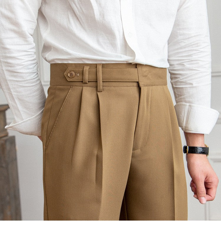 High Waisted Men Straight Casual Suit Pants High Quality Naples Pants British Elegant Trousers Apricot Black Banquet Wedding