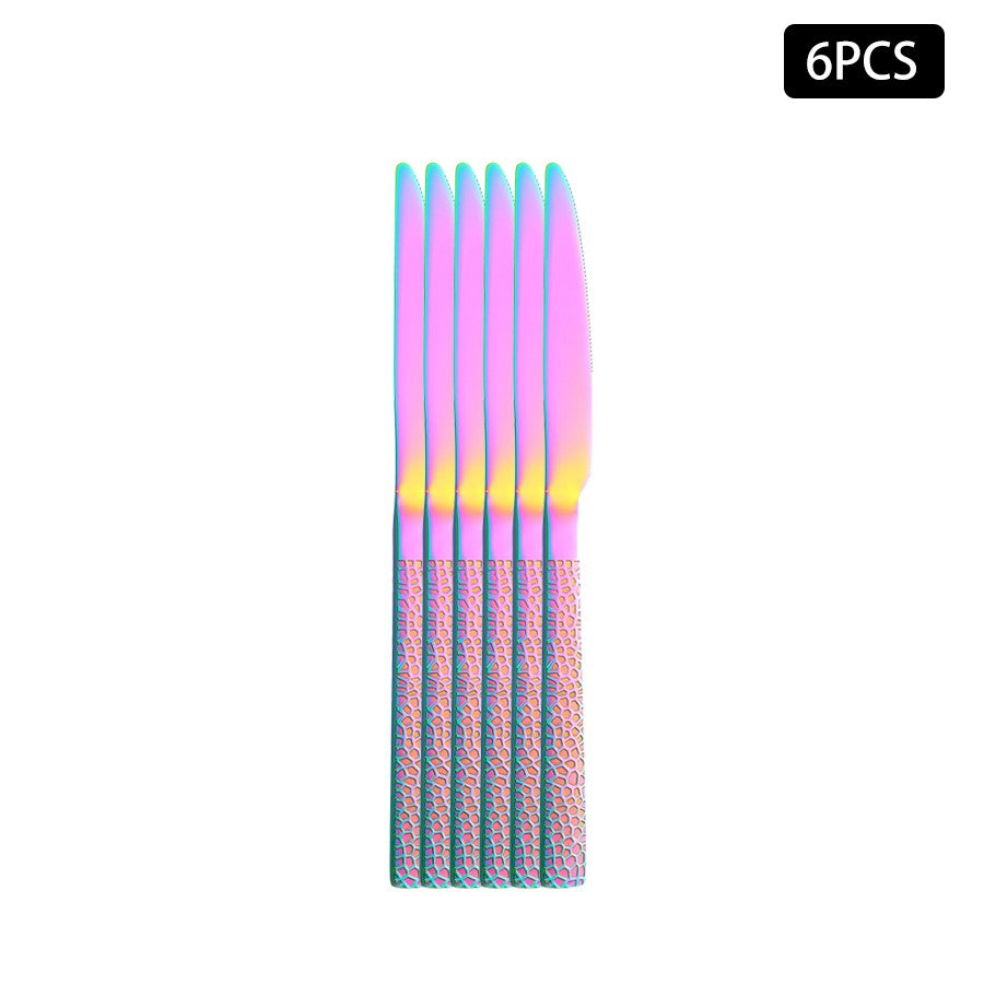 4/6/16/24pcs Stainless steel colored cutlery set Square handle snakeskin cutlery Household knife, fork and spoon combination