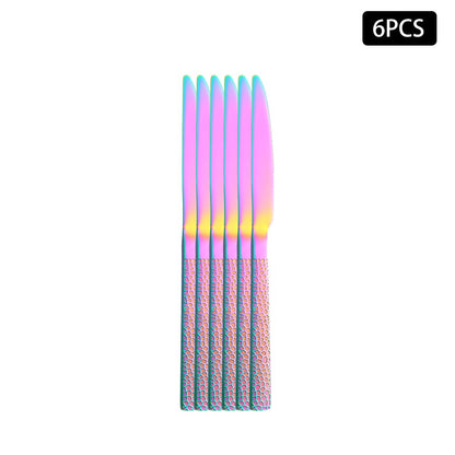 4/6/16/24pcs Stainless steel colored cutlery set Square handle snakeskin cutlery Household knife, fork and spoon combination