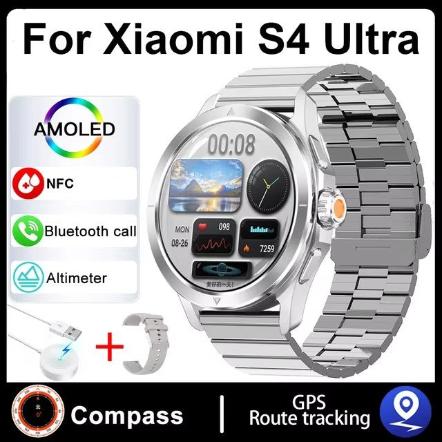 Novo Para Xiaomi S4 Ultra Outdoor Sports Smart Watch Masculino 1,53 polegadas AMOLED NFC GPS Bússola Frequência cardíaca À prova d'água Chamada BT Smartwatch