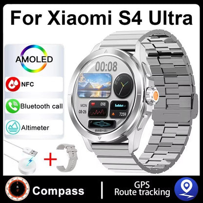 Novo Para Xiaomi S4 Ultra Outdoor Sports Smart Watch Masculino 1,53 polegadas AMOLED NFC GPS Bússola Frequência cardíaca À prova d'água Chamada BT Smartwatch