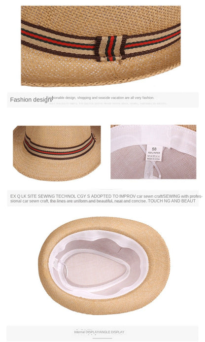 Chapéu de Palha Masculino Moda Primavera Verão Chapéus de Sol Praia Feminino Cor Sólida Fedoras Fita Listrada Casual Cowboy Jazz Cap Gangster Cap