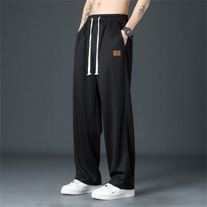 Calça Reta Preta Masculina, Calça Casual de Verão de Perna Larga Harajuku Estudantil, Calça de Rua, Moletom Cinza Descolado