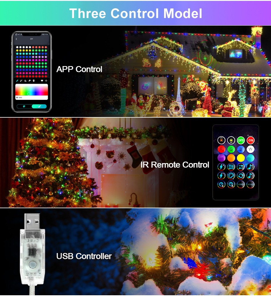 Bluetooth Smart LED String Fairy Lights 5V WS2812B Christmas Garland Light RGBIC Dream Color Waterproof IP67 for Party Holiday