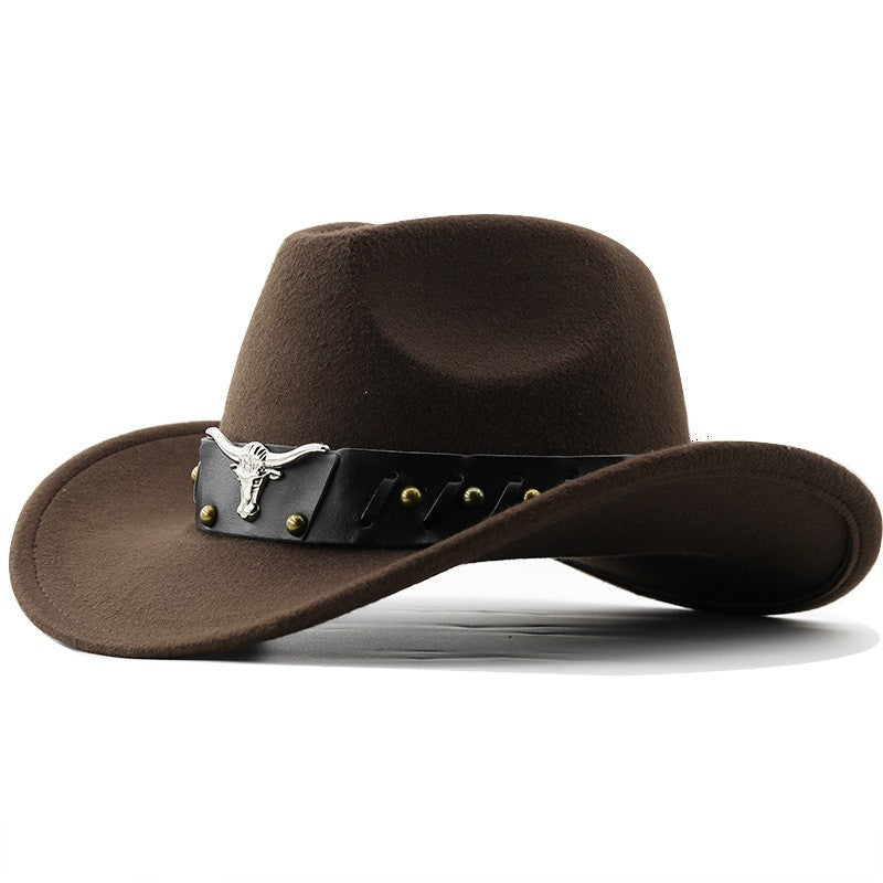 New Western Cowboy Hat Roll Brim Cowgirl Cap Cowboy Jazz Fedora Hats Felt Cap with Cow Band for Women Men