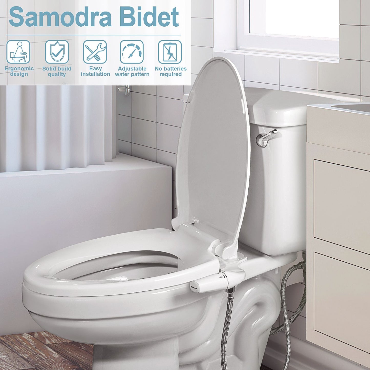 SAMODRA Pulverizador de bidê para vaso sanitário direito/esquerdo, não elétrico, bico duplo, assento de vaso sanitário, ducha higiênica para acessórios de banheiro