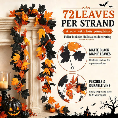 Halloween Artificial Vines Red Black Autumn Maple Leaves Fake Garland For Home Christmas Thanksgiving Party Fireplace Fall Decor