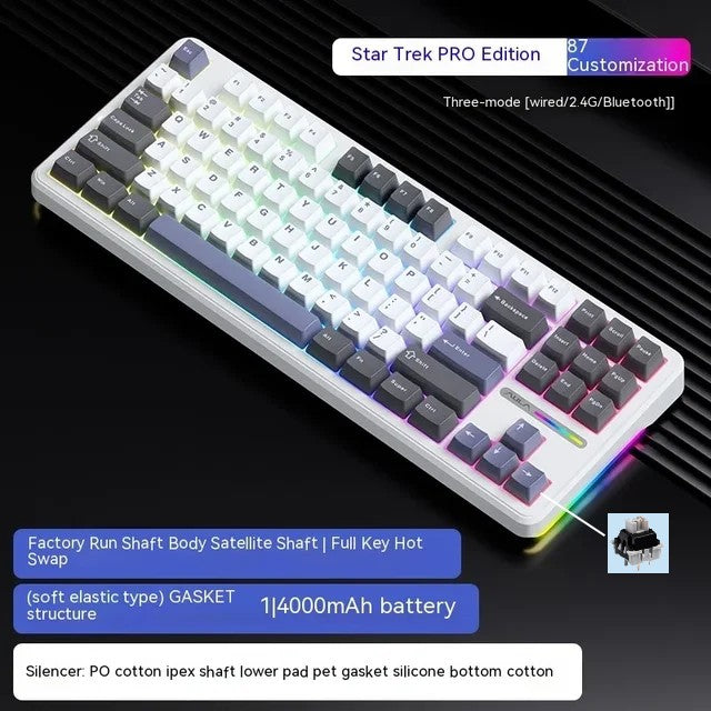 Teclado Mecânico AULA F87Pro 2.4g/Usb/Bluetooth Tri Mode Sem Fio 87 Teclas 5 Camadas de Amortecimento Adequado para Jogos+Digitação