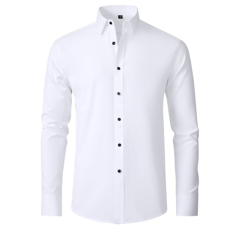 Plus Size 7XL 6XL High Elasticity Seamless Spandex Shirt Men Long Sleeve Slim Fit Casual Solid Color Social Formal Dress Shirts