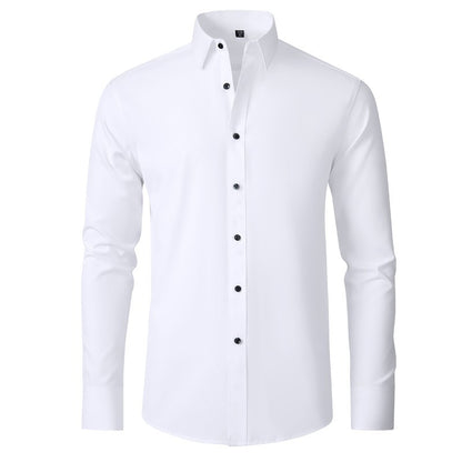 Plus Size 7XL 6XL High Elasticity Seamless Spandex Shirt Men Long Sleeve Slim Fit Casual Solid Color Social Formal Dress Shirts