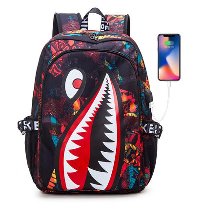 Mochila Escolar Infantil Mochila de Viagem Desenho Tubarão Mochila de Aluno do Ensino Fundamental Mochila Infantil