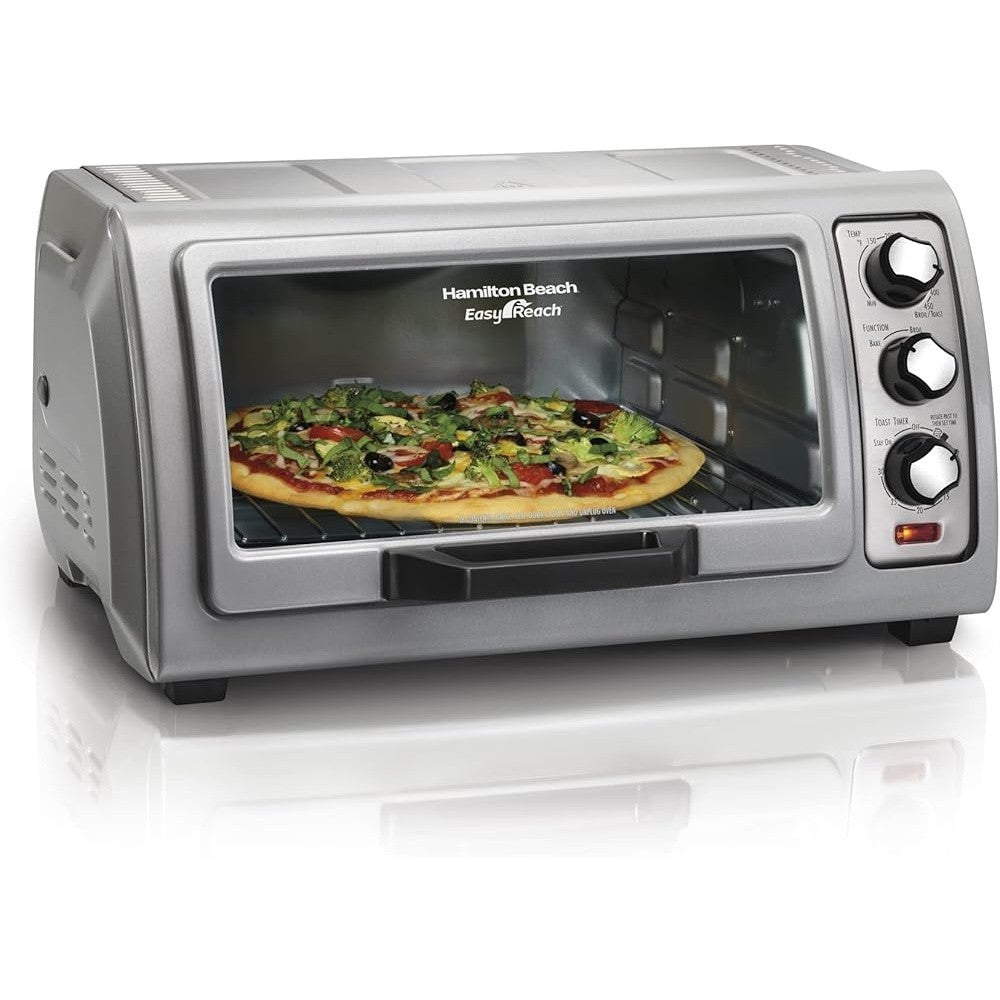 Forno Torradeira para 6 Fatias com Porta Basculante Coze Grelha Tosta Desligamento Automático Fácil Acesso 1400W Temporizador de 30 Minutos Eletrodoméstico de Cozinha