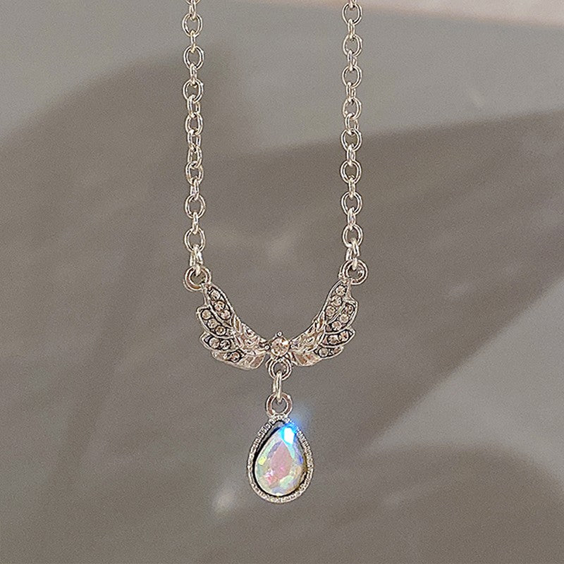 Colar coreano com pingente de laço de coração de cristal rosa, corrente prateada, para mulheres, joias estéticas para casamento