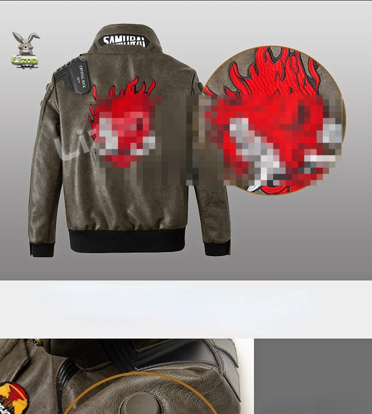 Punk 2077 Leather Jacket LED Collar V Cosplay Costumes for Man Women