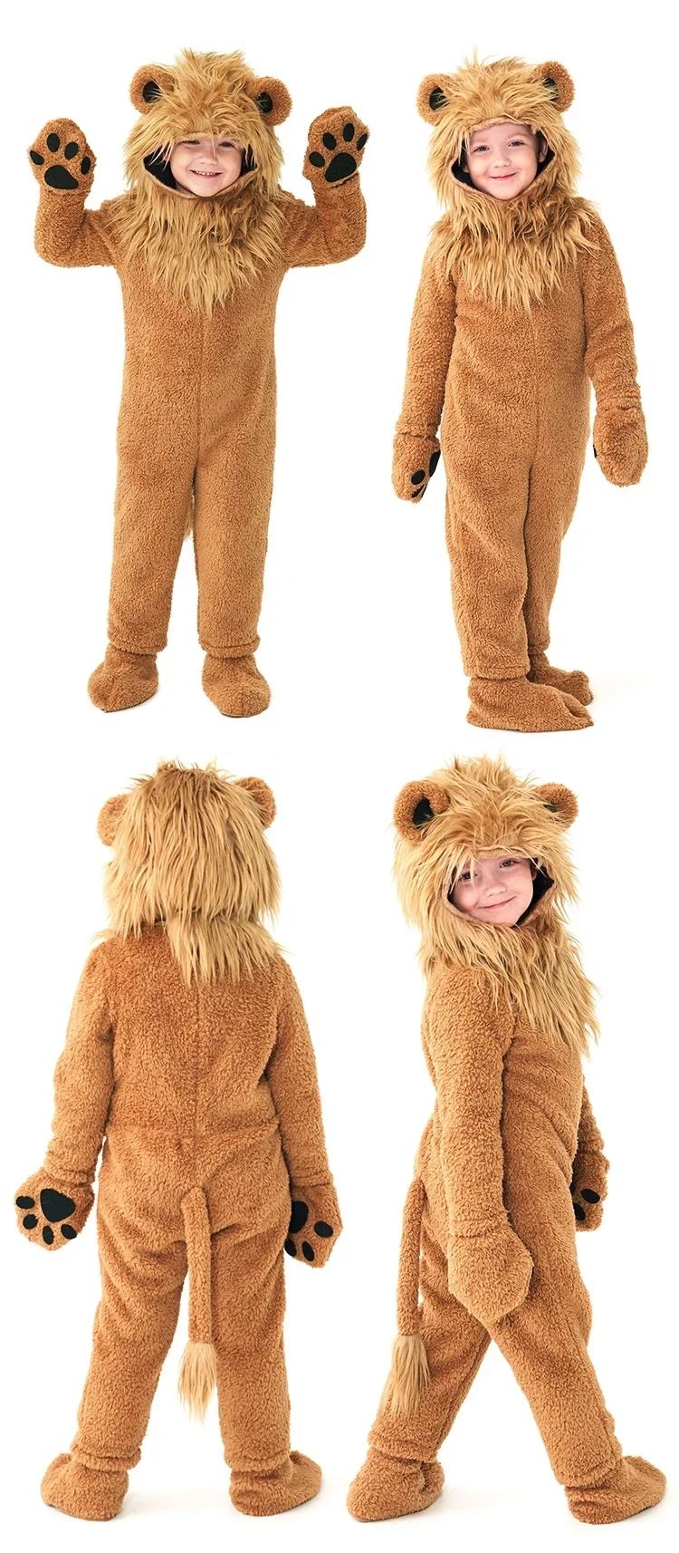 Boys Girls Lion King Cosplay Costume Baby Kids Furry Plush Furry Animal Outfits Jumpsuit Child Birthday Halloween Party Costume