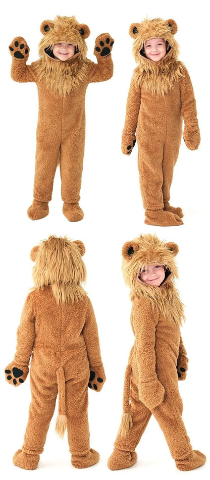 Boys Girls Lion King Cosplay Costume Baby Kids Furry Plush Furry Animal Outfits Jumpsuit Child Birthday Halloween Party Costume