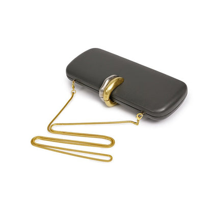 Long Rigid Clutch Retro Metal Luxury Shoulder Bag Fashion Removable Metal Chain Handle Crossbody Bag Clip Closure Banquet Bag