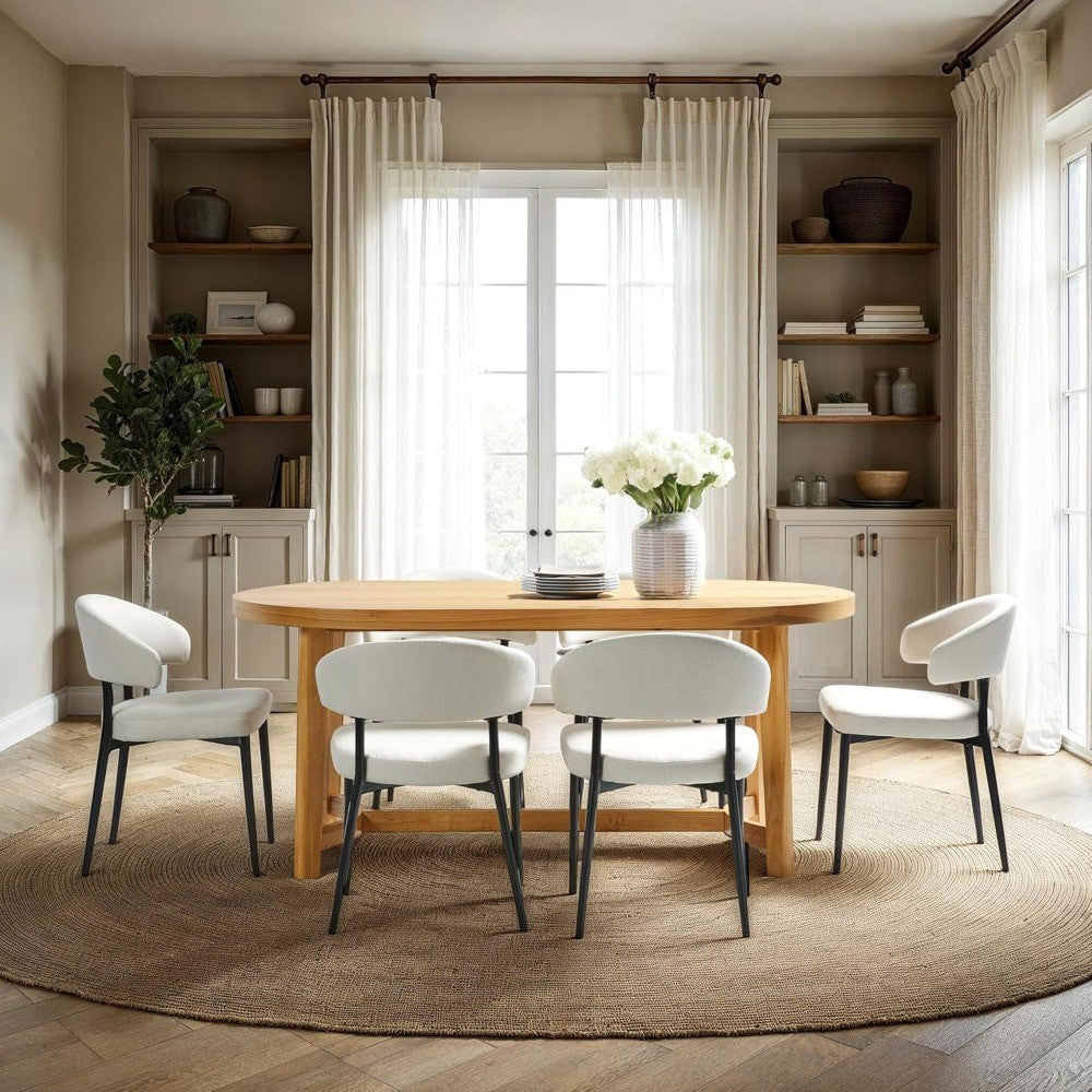 Modern Farmhouse Rustic Solid Oak Wood Oval Dining Table for 6 - White Oak