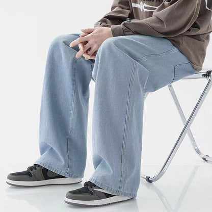 Spring Autumn Men Baggy Jeans Oversize Straight Loose Casual Denim Trousers Solid Color Streetwear Fashion Y2k Wide Leg Pants