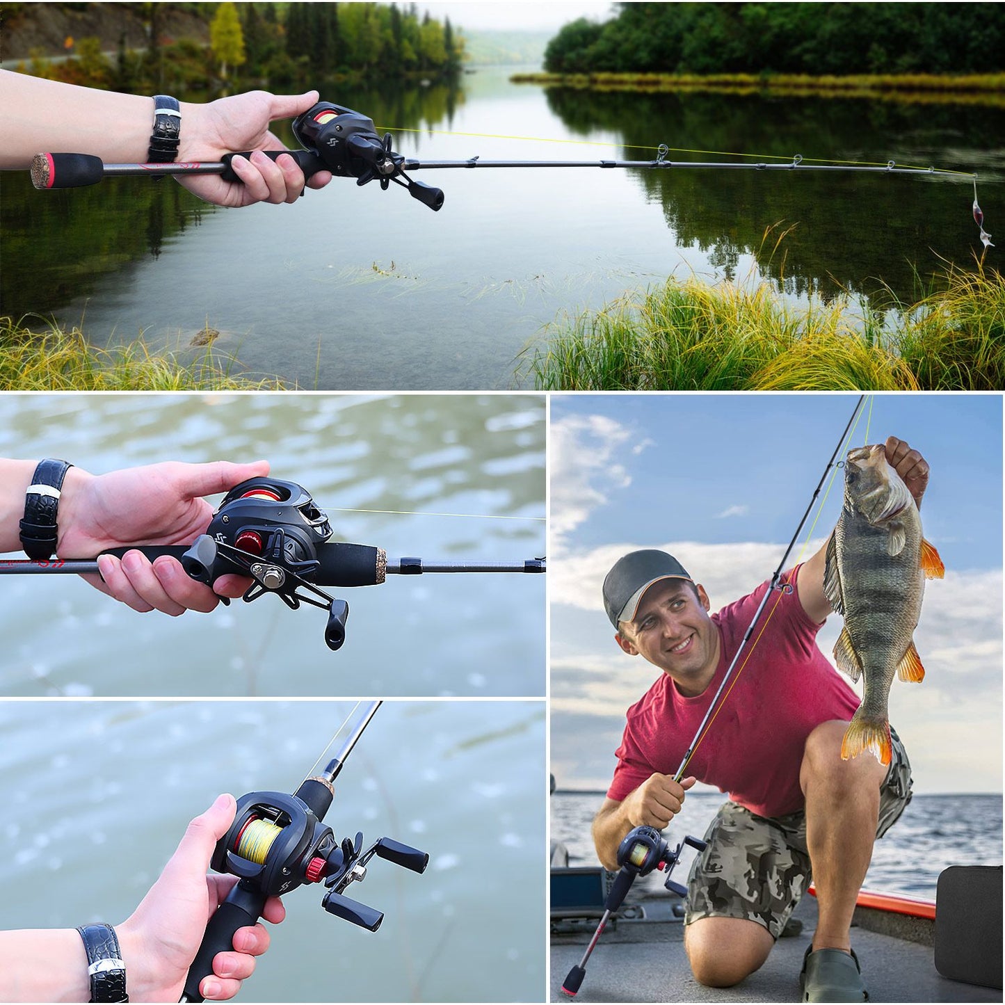 Kit Completo Sougayilang Vara e Carretilha de Pesca, Vara de 5 Seções e Carretilha com Carretel de Alumínio para Pesca de Robalo em Água Doce