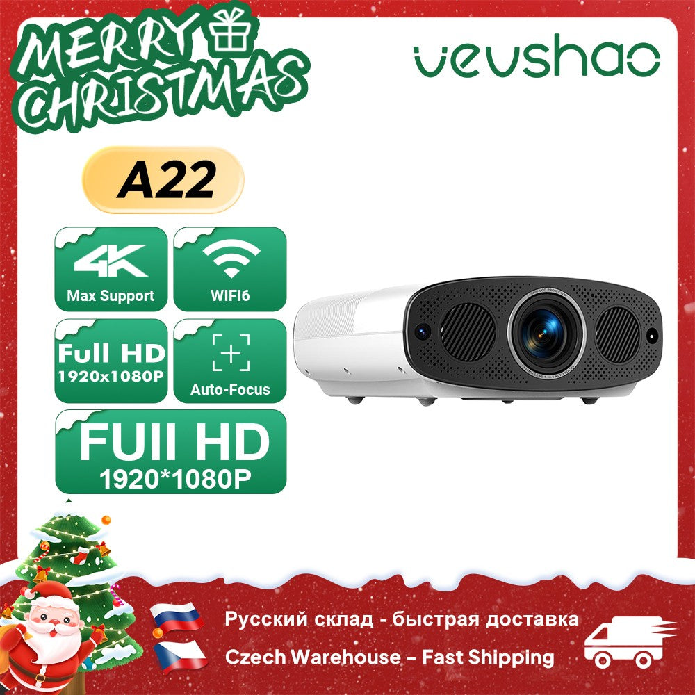 Projetor VEVSHAO A22 Full HD 1080P 4K 1000ANSI Android WiFi Foco Automático 10W*2 Projetor de Home Theater para Reuniões de Escritório e Vídeo