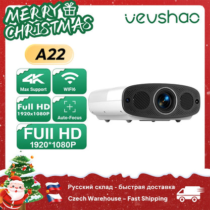 Projetor VEVSHAO A22 Full HD 1080P 4K 1000ANSI Android WiFi Foco Automático 10W*2 Projetor de Home Theater para Reuniões de Escritório e Vídeo