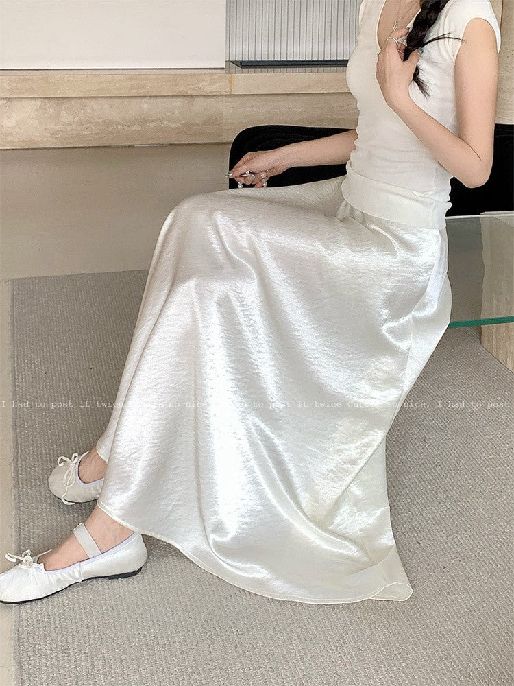 Plus Size Satin Half-Body Skirt Female 2026 Spring New Korean Fashion Temperament Elegant Solid Casual A-line Skirts
