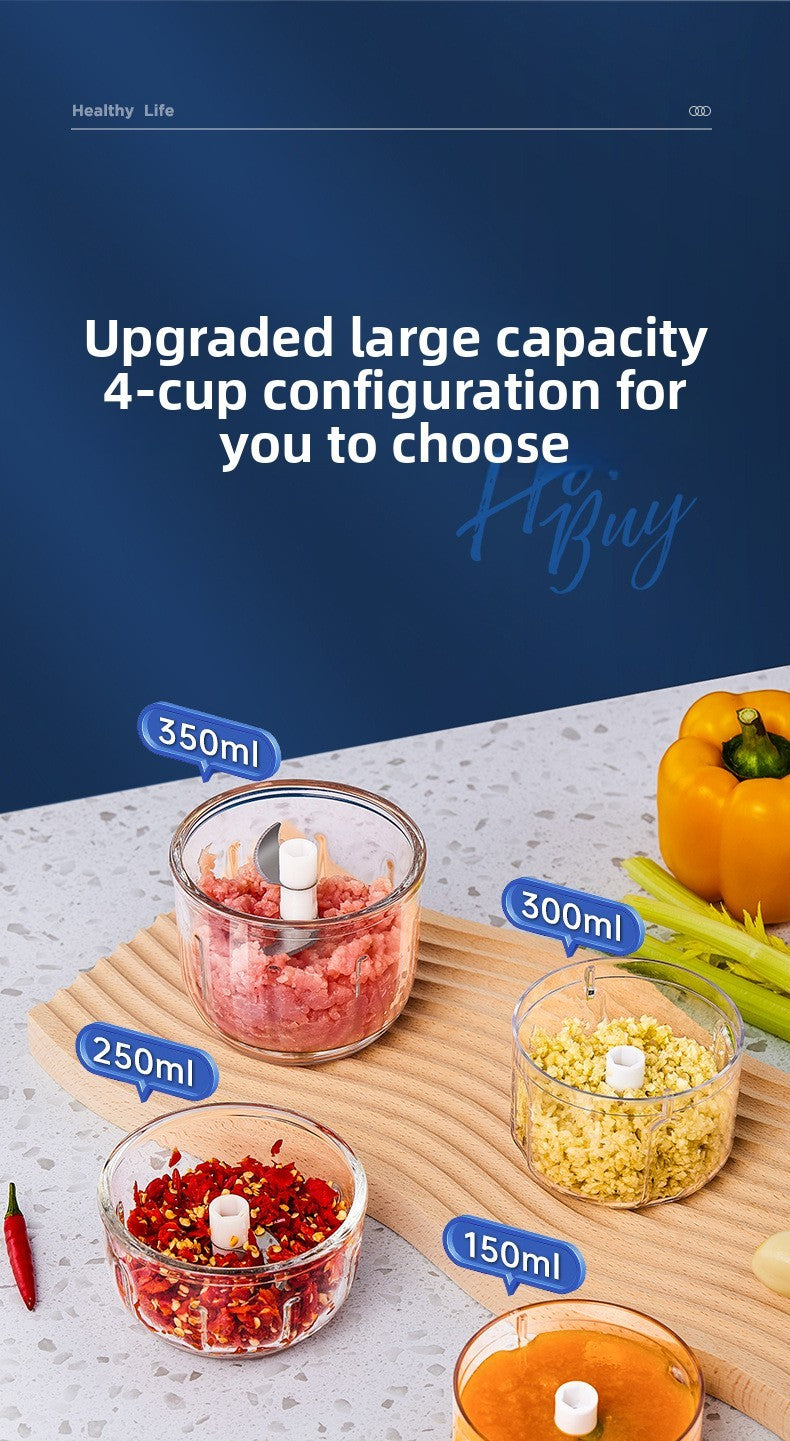 Mini Processador de Alimentos Elétrico TINSOL 350ML, Picador de Carne, Amassador de Alho, USB, Multifuncional, Fatiador de Vegetais, Liquidificador, Misturador de Cozinha