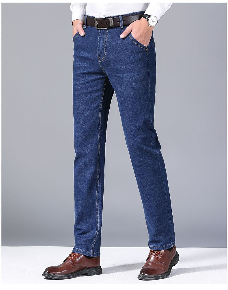 Calça Jeans Masculina Primavera Outono Negócios Casual Confortável Reta Denim Elástica Moda Clássica Macia Premium Azul Preto