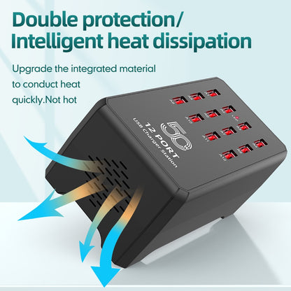 Carregador USB de 12/30 Portas Universal para Tomada de Parede e Mesa, Estação de Carregamento Rápido para Celular e Adaptador de Energia