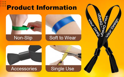 200PCS Custom Cloth Wristbands Personalized Events VIP Wristbands for Festival Gatherings Admission Party