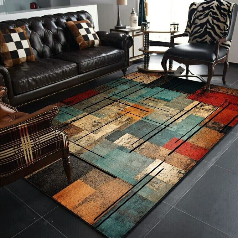 Abstract Geometric Large Rugs for Living Room Nordic Retro Room Decoration Home Mats Non-slip Washable Bedroom Cloakroom Carpet