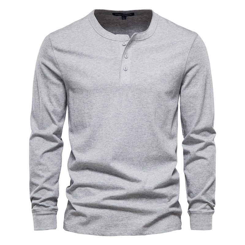 AIOPESON Men's Long Sleeve Button Down T-Shirts Autumn Henley Collar Casual High Quality 100% Cotton Crew Neck Mens T Shirts