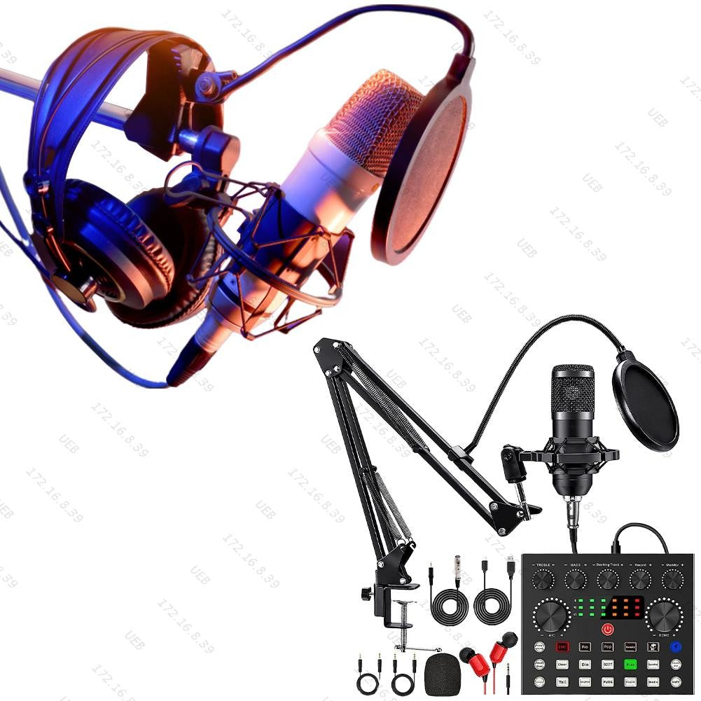 Kit Profissional de Microfone e Placa de Som para Podcast para PC, Smartphone, Laptop, Computador, Gravação de Vlog, Transmissão ao Vivo e YouTube