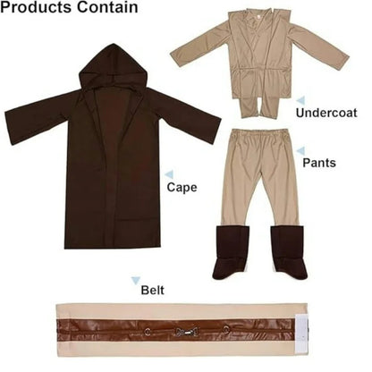 New Kid Children Jedi Knight Cosplay Costume Obi Wan Kenobi Uniform Suit Anakin Skywalker Hooded Robe Cloak Outfits
