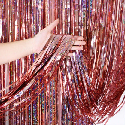 2M Glitter Pink Metallic Foil Tinsel Curtain Backdrop Birthday Wedding Bridal Shower Bachelorette Party Decor Adult Anniversary