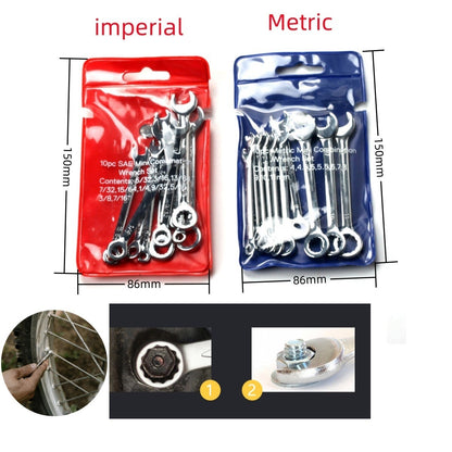 Conjunto de 10 Chaves Mini-inglesas Ferramenta Manual Chaveiro Chave à Prova de Explosão de Bolso Tipo Britânico/Métrico