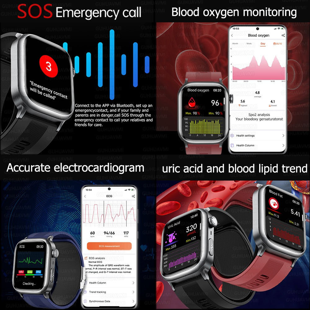 2026 New Air Pump+Air Bag+NFC Health SmartWatch Precise Blood Pressure Blood Fat Monitoring Voice Call Smartwatch For Men Women